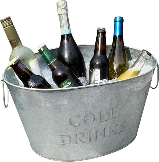 Mind Reader Ice Beverage Bucket for Parties, Wine Bucket, Baby Photo Tub, Galvanized Metal, 17.25" L x 11" W x 9.5" H, Silver