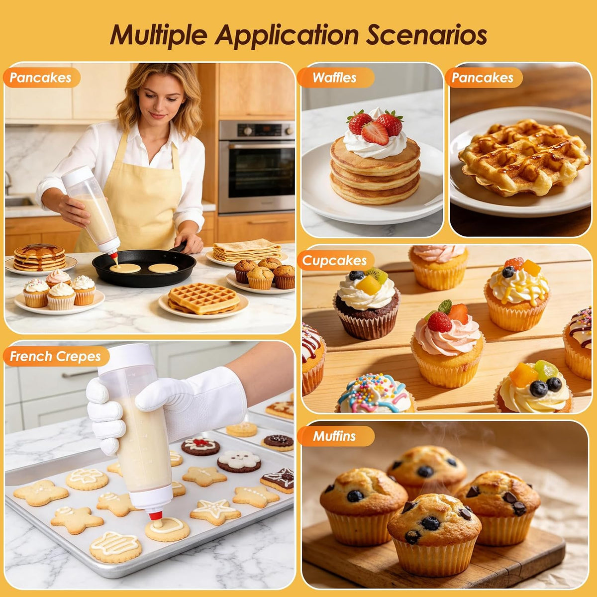 Pancake Batter Dispenser Bottle Kit with 7 Accessories, 2 Pack 34oz