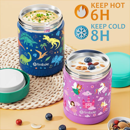Fimibuke Bento Lunch Box for Kids with Food Jar, 32OZ Snack Lunch Container with 3 Compartments, Insulated Lunch Bag, 12OZ Leakproof Food Jar, Ice Pack Set for Age 3-12 Toddler Teen Girls Boys Daycare