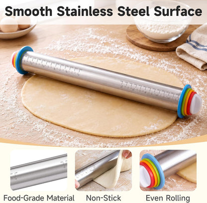 Vakoo Rolling Pin with Thickness Rings for Baking
