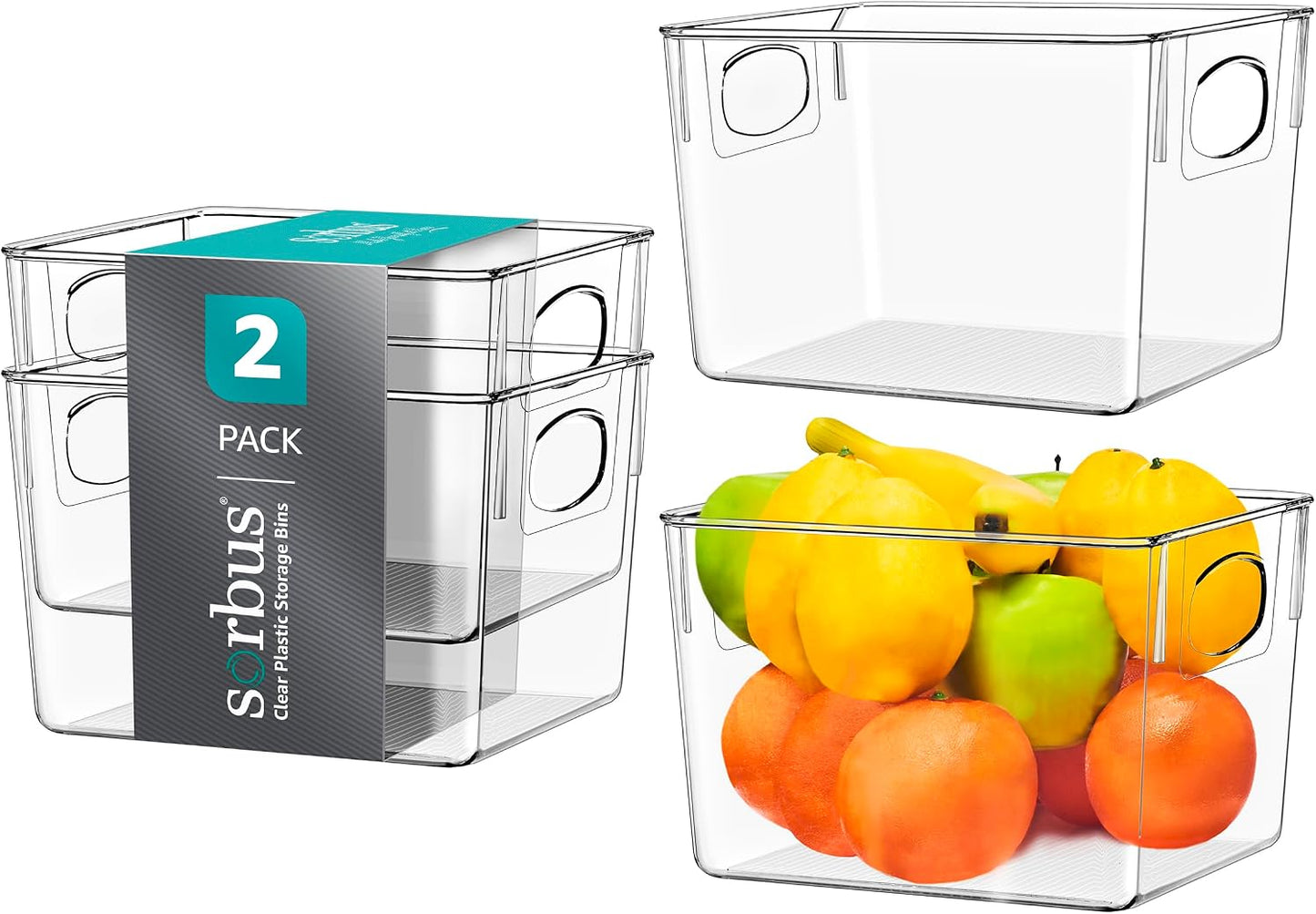 Sorbus Large Clear Plastic Storage Bins for Shelves, Clothes, with Handle - Clear Storage Bins, Drawer, Shelf, Closet, Pantry, Fridge, Freezer Organizer Bins, Closet Organizers and Storage (4 pack)