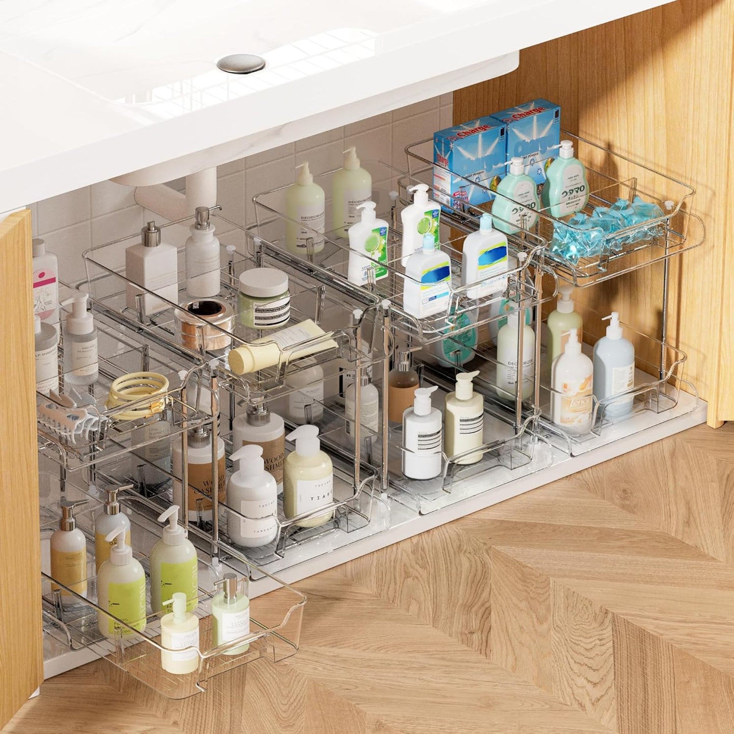 Vtopmart 4 Pack Bathroom Under Sink Organizers Organizer, 2 Tier Clear Pull-Out Organization (S-Standard)
