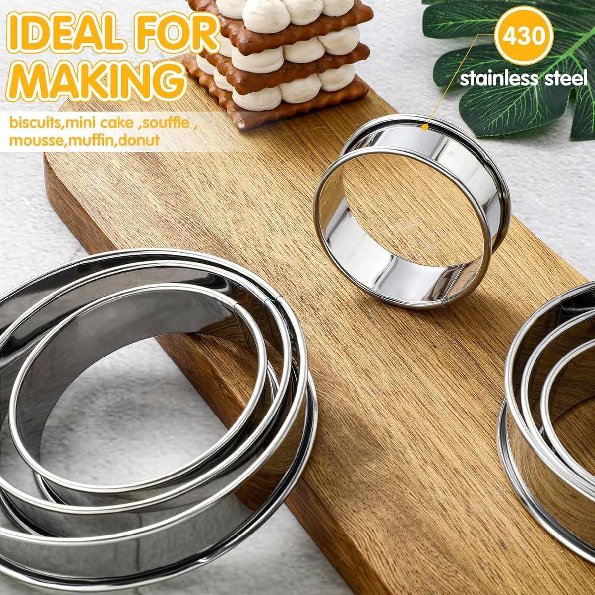 Boao 16 Pcs Cookie Rings for Baking English Muffin Ring Egg Mold, 3 Inch