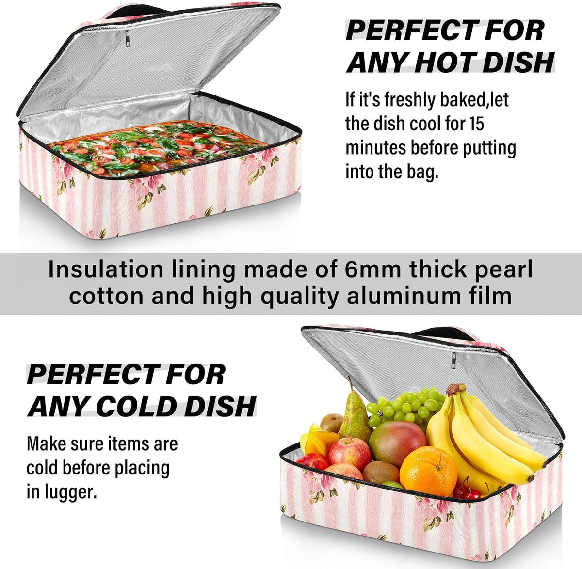 Casserole Carrier Insulated Yellow Lemon Blue Bows Dish 9x13 with Lid Party Travel Warmer Bag for Hot or Cold Food Lasagna Pizza Holder Tote - Colors B