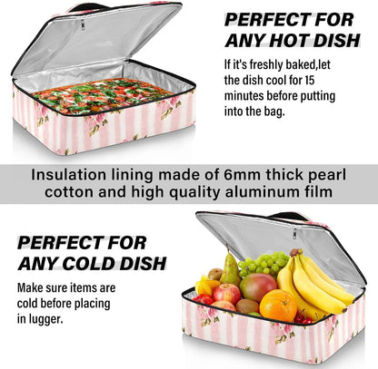 Casserole Carrier Insulated Yellow Lemon Blue Bows Dish 9x13 with Lid Party Travel Warmer Bag for Hot or Cold Food Lasagna Pizza Holder Tote - Colors B