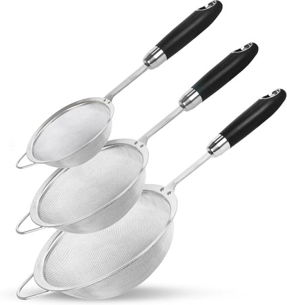 304 Stainless Steel Fine Mesh Strainer Set, 3 Sizes, 30 Mesh