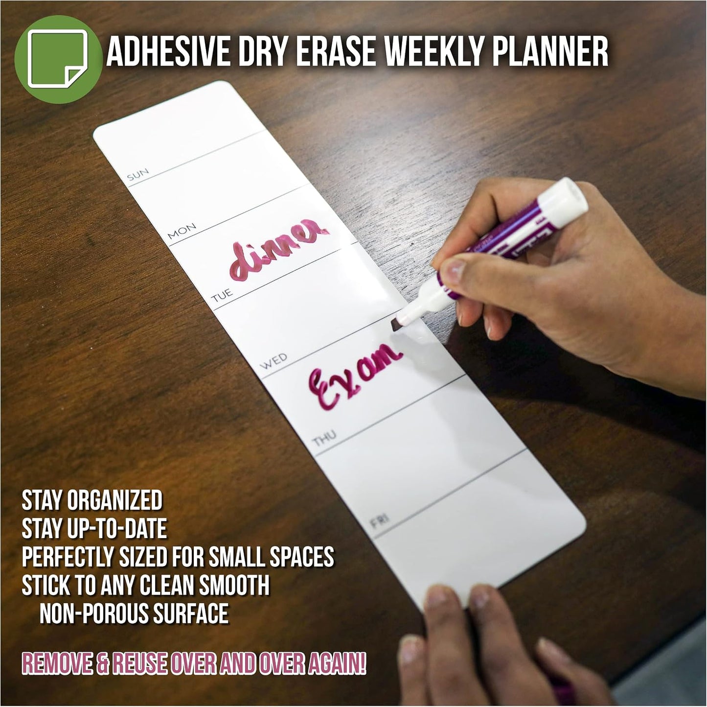 Iconikal Dry Erase Self-Adhesive Static Cling Weekly Planner, White, 14 x 3.5-Inches