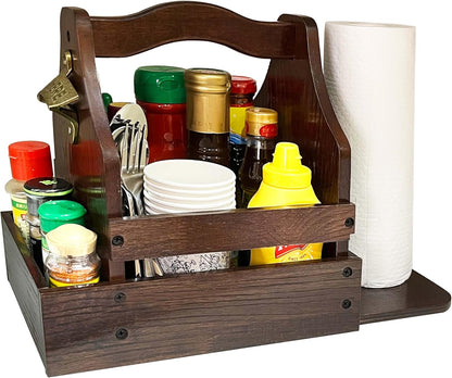 Grill Caddy for Outdoor Grill, BBQ Caddy with Paper Towel Holder and Beer Bottle Opener, Essential for Camping, Picnic Condiment and Kitchen Organizer, Gifts for Men and Women, Grilling Lovers