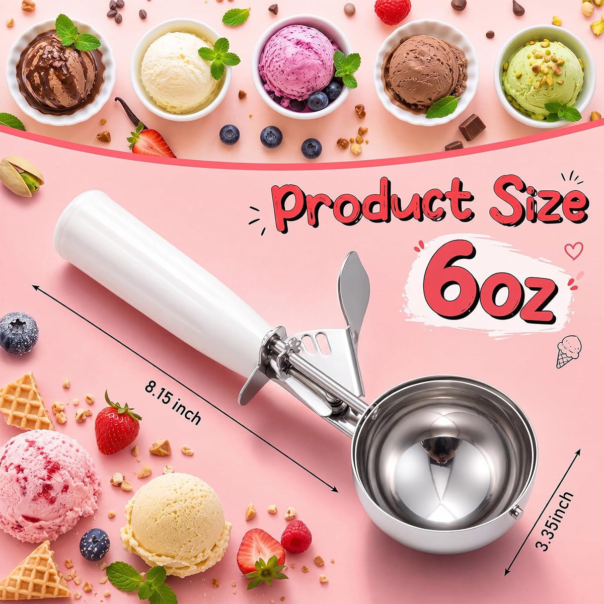 Reallnaive Ice Cream Scooper with Trigger, 4 oz, Gray