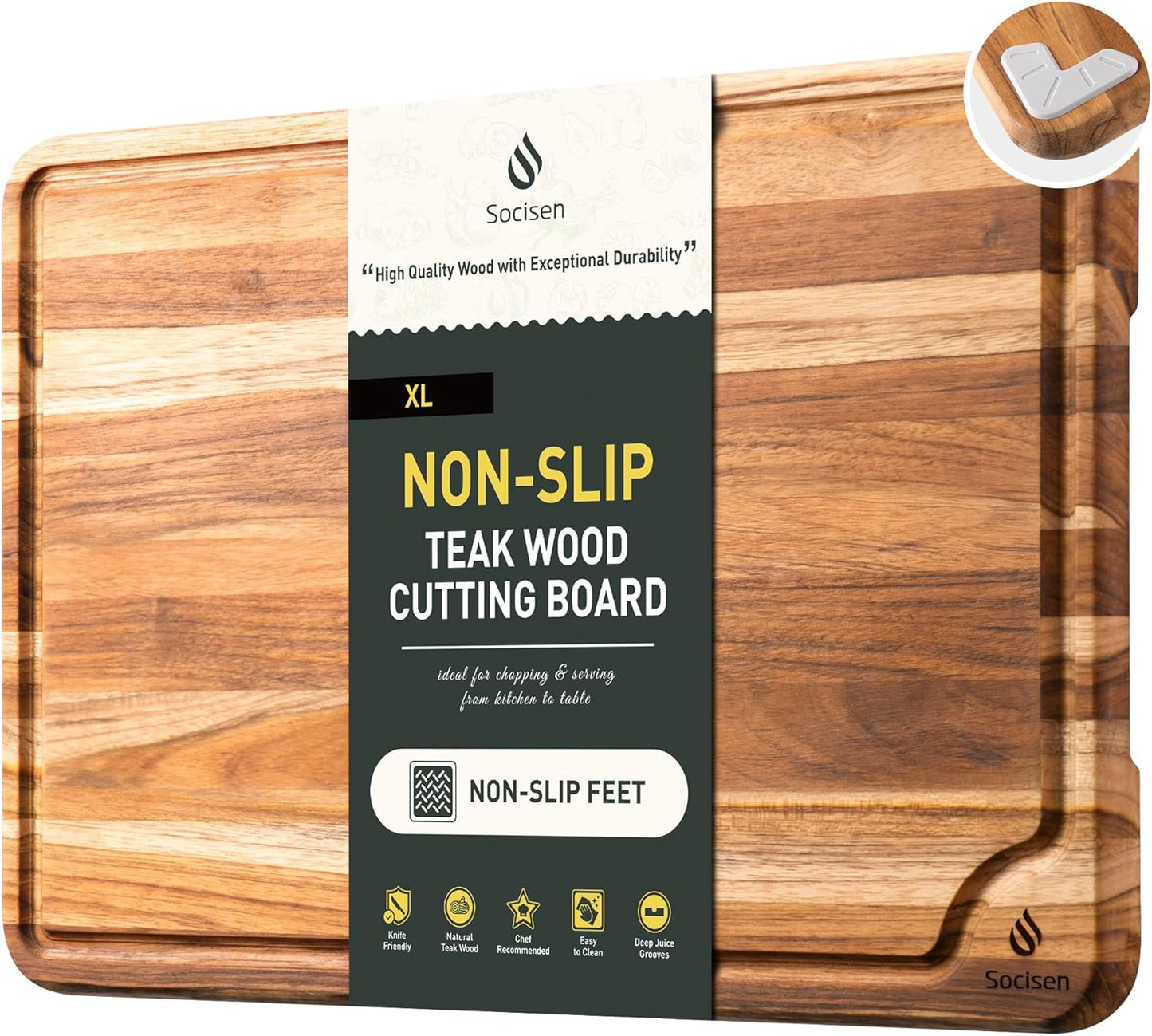 4 Pack Teak Wood Cutting Board Set for Kitchen Heavy Duty Non Toxic Non Slip Solid Thick Wood Haus Chopping Board Extra Large Big Small Meat Best Essential House Warming Hostess Host Gift