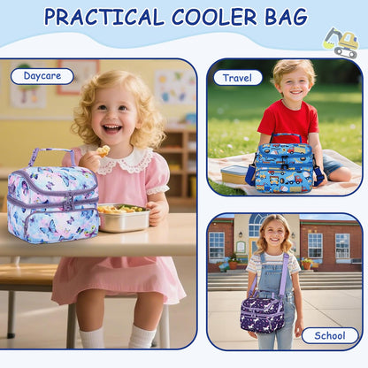 Kasqo Lunch Bag Kids, Dual Compartment Insulated Cooler Bag 7.5L Girls Boys Toddler Lunch Box Containers for Daycare School Kindergarten Travel Ombre Butterfly