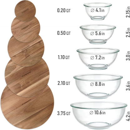 Set of 4 Stackable Space-Saving Nesting Glass Bowls with Airtight Acacia Lids for Lunch, Meal & Food Prep - Microwave & Oven-ready BPA Free Durable Heat Resistant Inert Borosilicate Glass