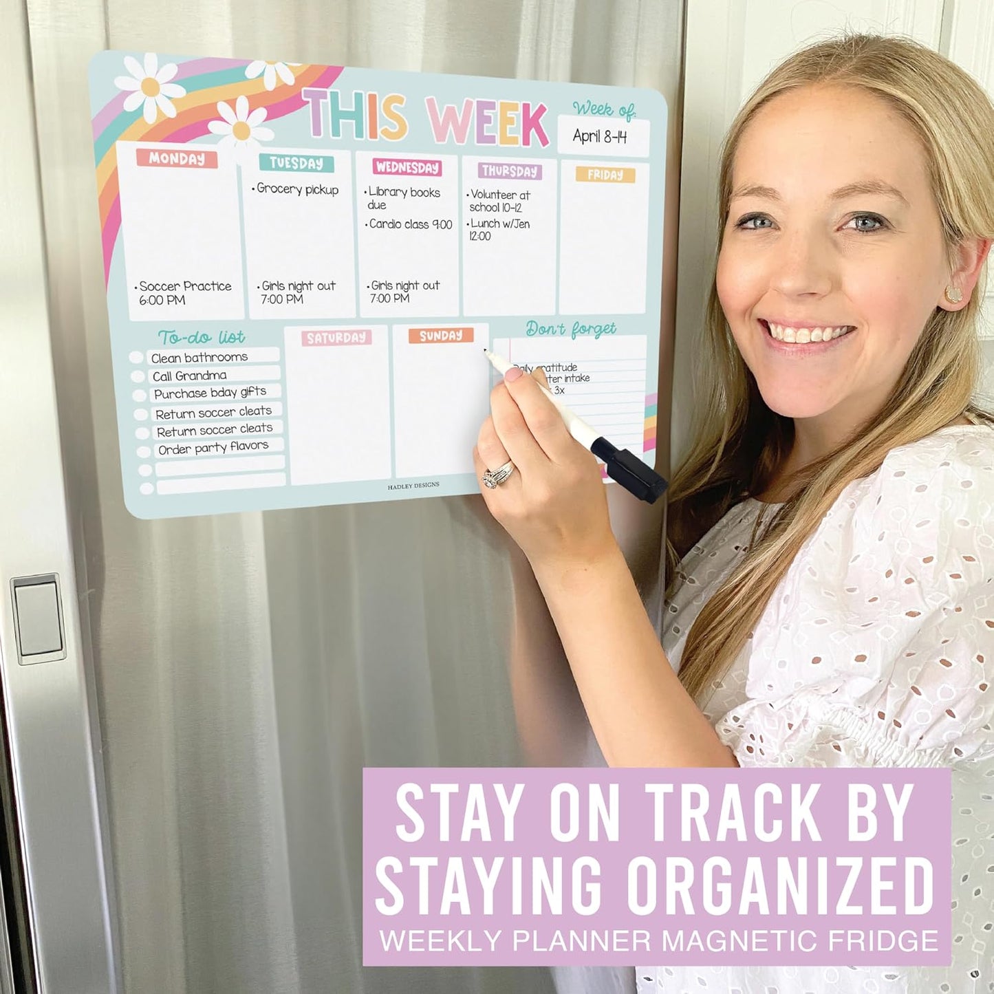 Hadley Designs Weekly Magnetic Calendar for Refrigerator, Dry Erase Board for Fridge, Magnetic Weekly Planner for Kitchen, Reusable Schedule Organizer (Retro)