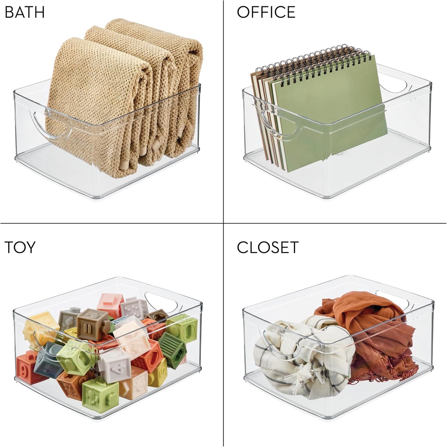 iDesign Pantry Storage Bins with Handles - Organizer Bins for Cabinets or Fridge - Set of 2 - Clear