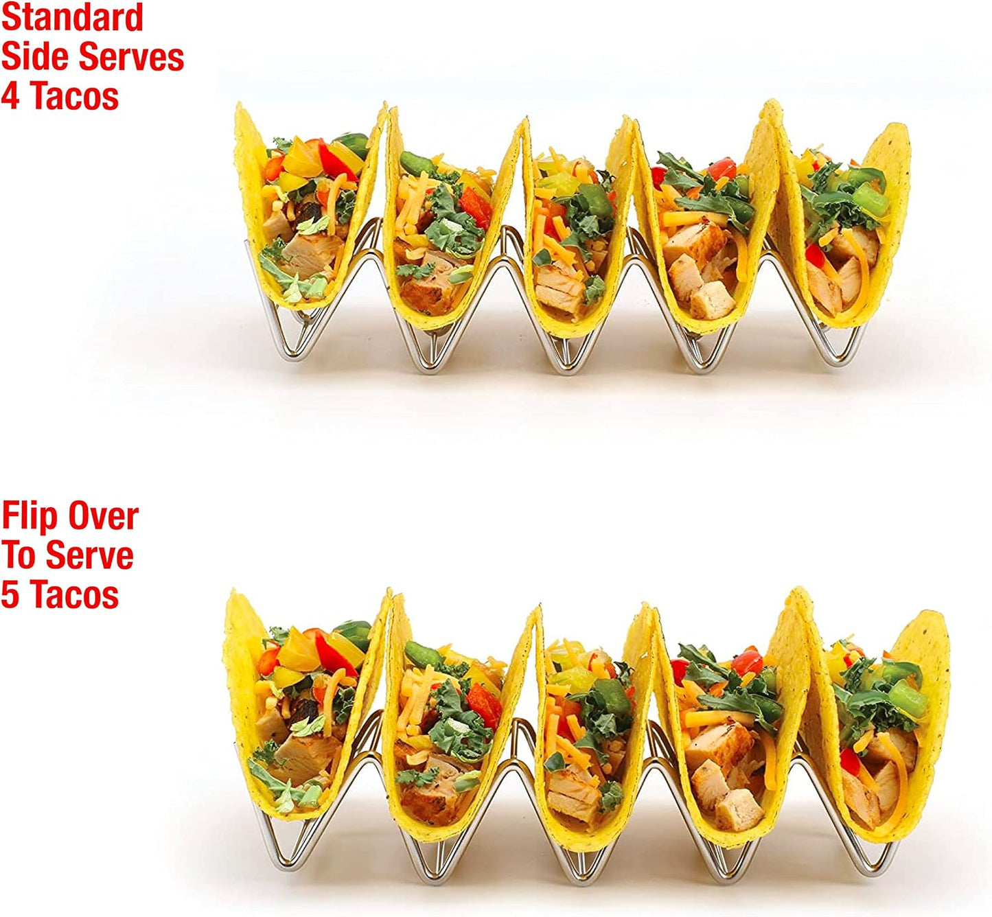 Taco Holders Set of 2 Premium Stainless Steel Stackable Stands, Each Rack Holds 2 or 3 Hard or Soft Tacos, Five Styles Available By 2lbDepot