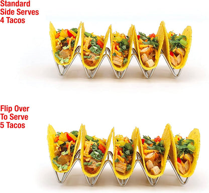 Taco Holders Set of 2 Premium Stainless Steel Stackable Stands, Each Rack Holds 2 or 3 Hard or Soft Tacos, Five Styles Available By 2lbDepot