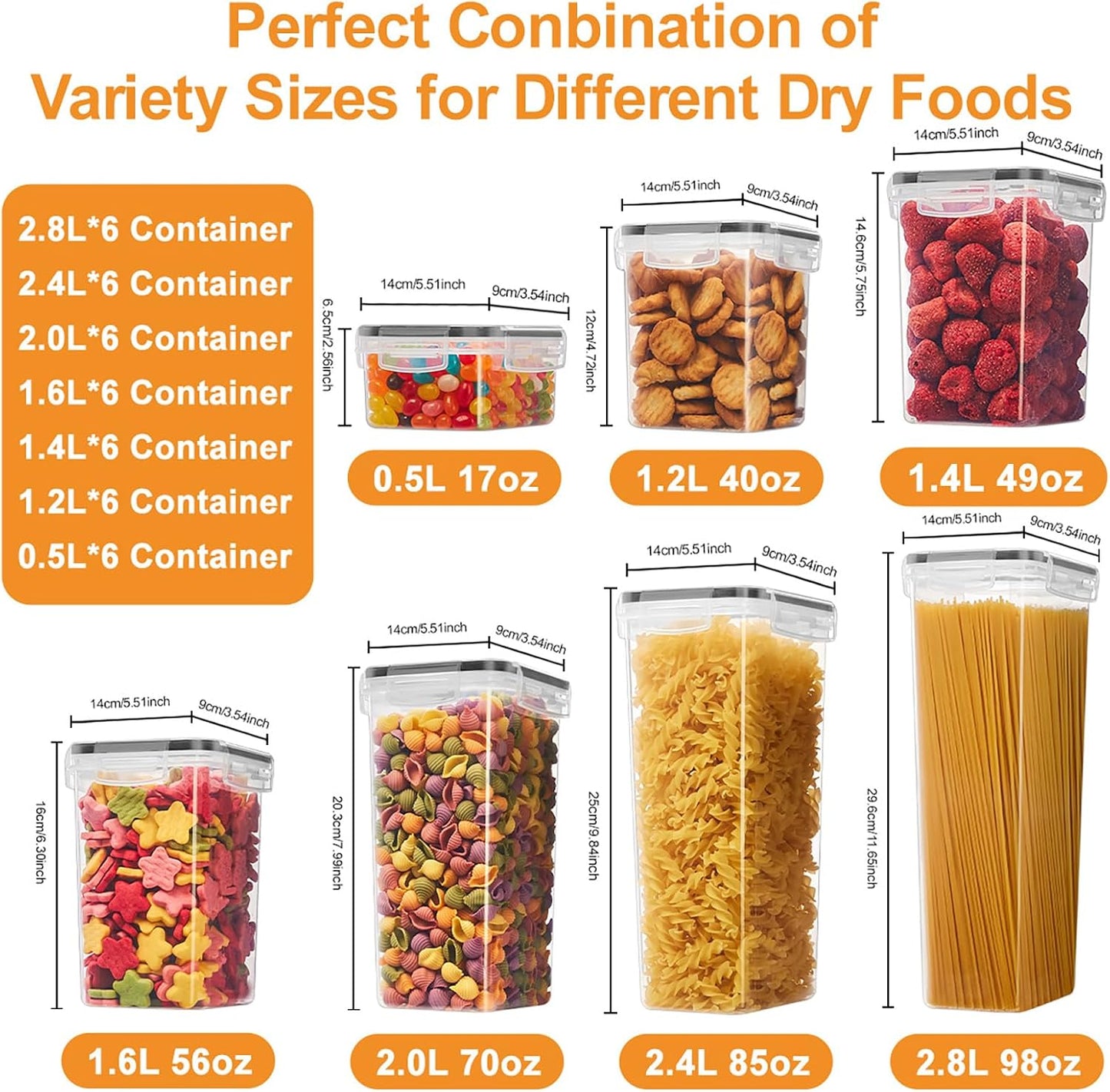 24 PCS Airtight Food Storage Containers with Lids, BPA Free Clear Plastic Kitchen and Pantry Organization and Storage Set for Flour, Sugar, Cereal, Pasta, Includes 24 Labels and Marker