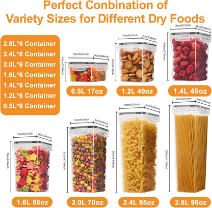 24 PCS Airtight Food Storage Containers with Lids, BPA Free Clear Plastic Kitchen and Pantry Organization and Storage Set for Flour, Sugar, Cereal, Pasta, Includes 24 Labels and Marker