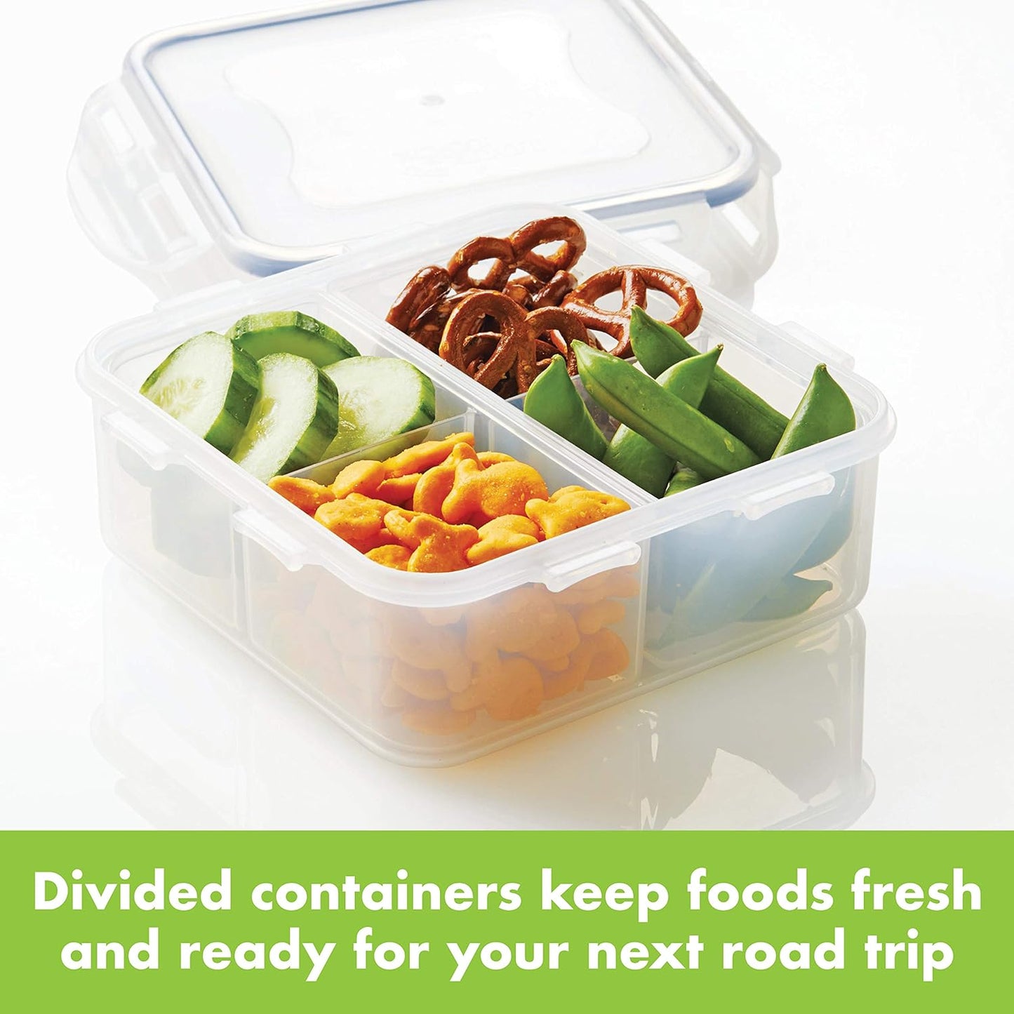 LOCK & LOCK Easy Essentials On The Go Meal Prep Lunch Box, Airtight Containers with Lid, BPA Free, Square (4 Section) -29 oz, Clear