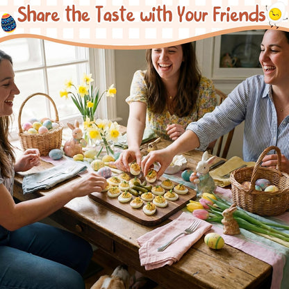 Baderke Easter Acacia Wood Deviled Egg Platter with Lid 24 Holes 15 x 11.3 Inch Deviled Egg Tray Reversible Wooden Charcuterie Board Serving Containers for Home Countertop Party Kitchen