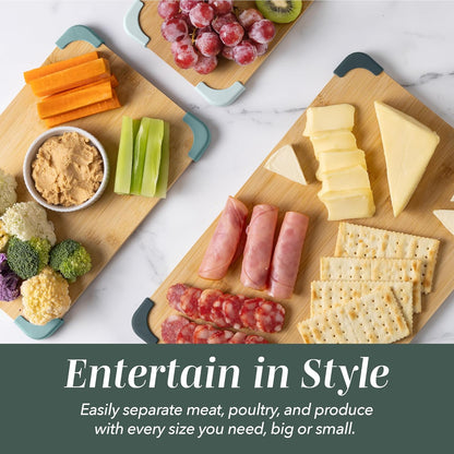 COOK WITH COLOR Non-Slip Cutting Board Set – Kitchen Essentials with Easy Grip Handle for Meat, Veggies, and Fruits, 3 Cutting Boards, Bamboo Non-Slip Grey