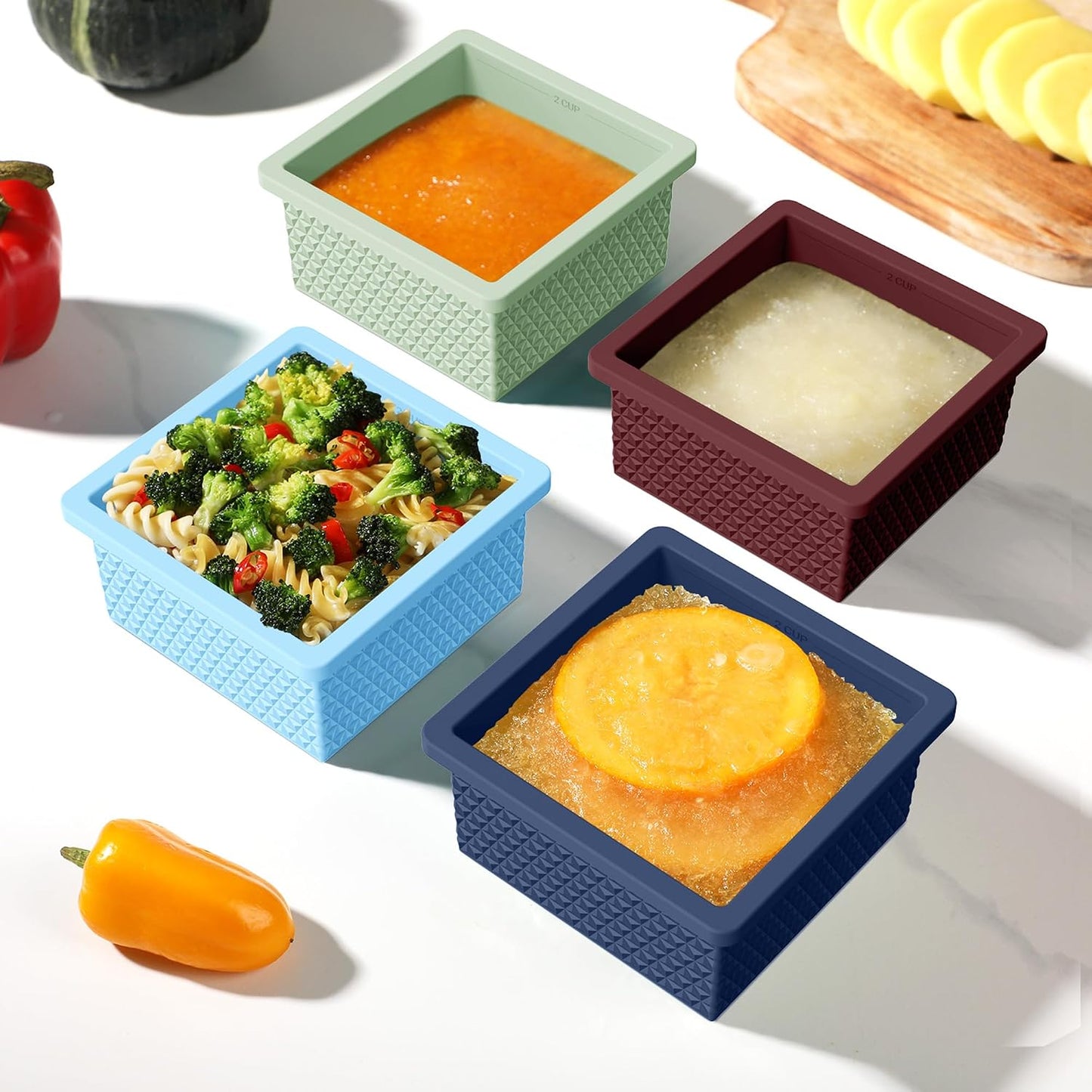 Silicone Freezer Molds for Soup Cube - 2-Cup Freezer Storage Container Tray with Lid,4 Pack Stackable Ice Cube Trays for Portion Control,Food Storage Meal Prep,Oven & Dishwasher Safe