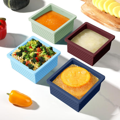 Silicone Freezer Molds for Soup Cube - 2-Cup Freezer Storage Container Tray with Lid,4 Pack Stackable Ice Cube Trays for Portion Control,Food Storage Meal Prep,Oven & Dishwasher Safe