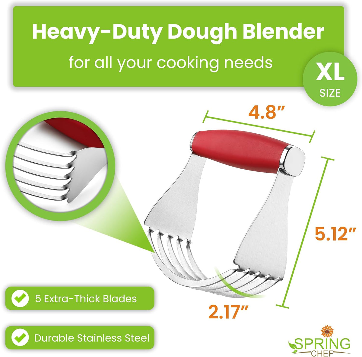 Spring Chef XL Pastry Blender, Durable Dough Blender For Baking - Black