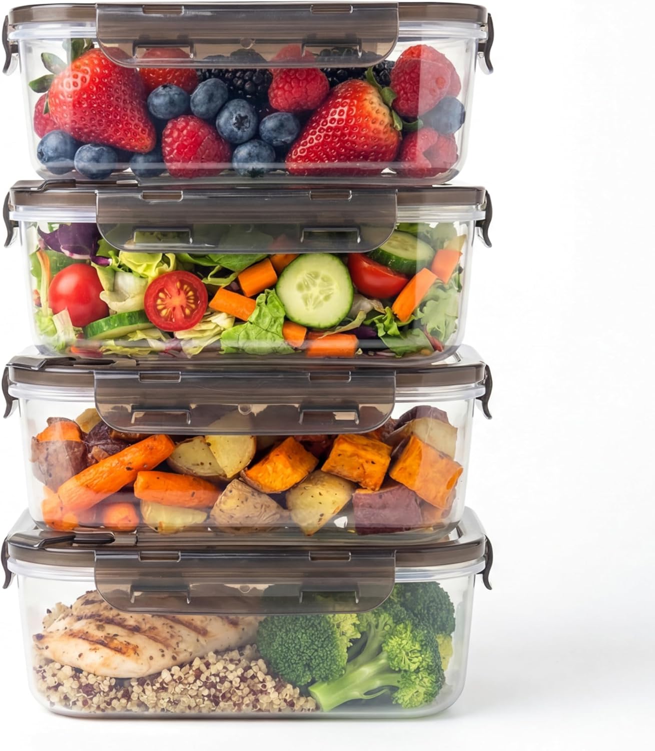 Compartmentalized Plastic Airtight Food Storage Containers with Vented Lids, 3-Compartment Design, BPA-Free, 5-Pack (5.5 Cups Each) for Meal Prep and Portion Control
