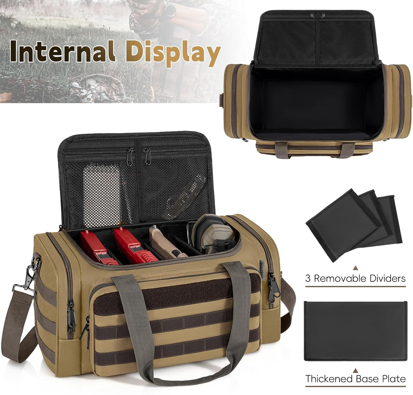 Tactical Pistol Range Bag, Gun Range Bag for Handguns, Shooting Duffle Range Pistol Bag with 6X Magazine Slots, Extra Pockets for Ammo and Essentials