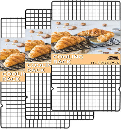 Hunnycook 15.8”×9.8” Cooling Rack, 3P Stainless Steel Baking Rack, Oven Safe Cooling Racks for Cooking and Baking, Black Roasting Rack & Wire Rack & Cookie Cooling Rack for Roasting, Grilling, Drying