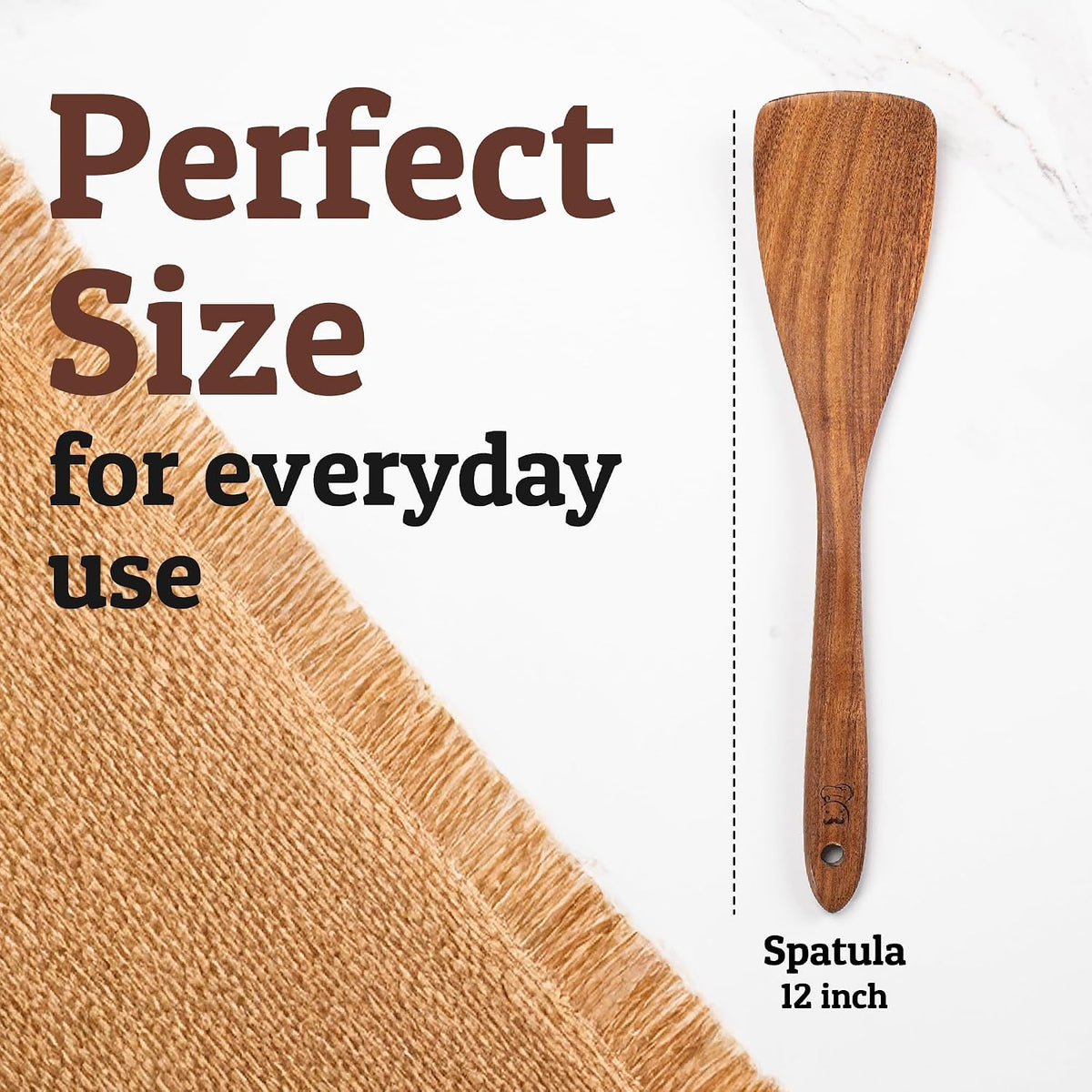 PriorityChef Wooden Slotted Spoon - Premium Teak Cooking Utensil for Frying, Straining & Serving - Long Handle Kitchen Spoon for Nonstick Cookware - Handcrafted Durable Wood