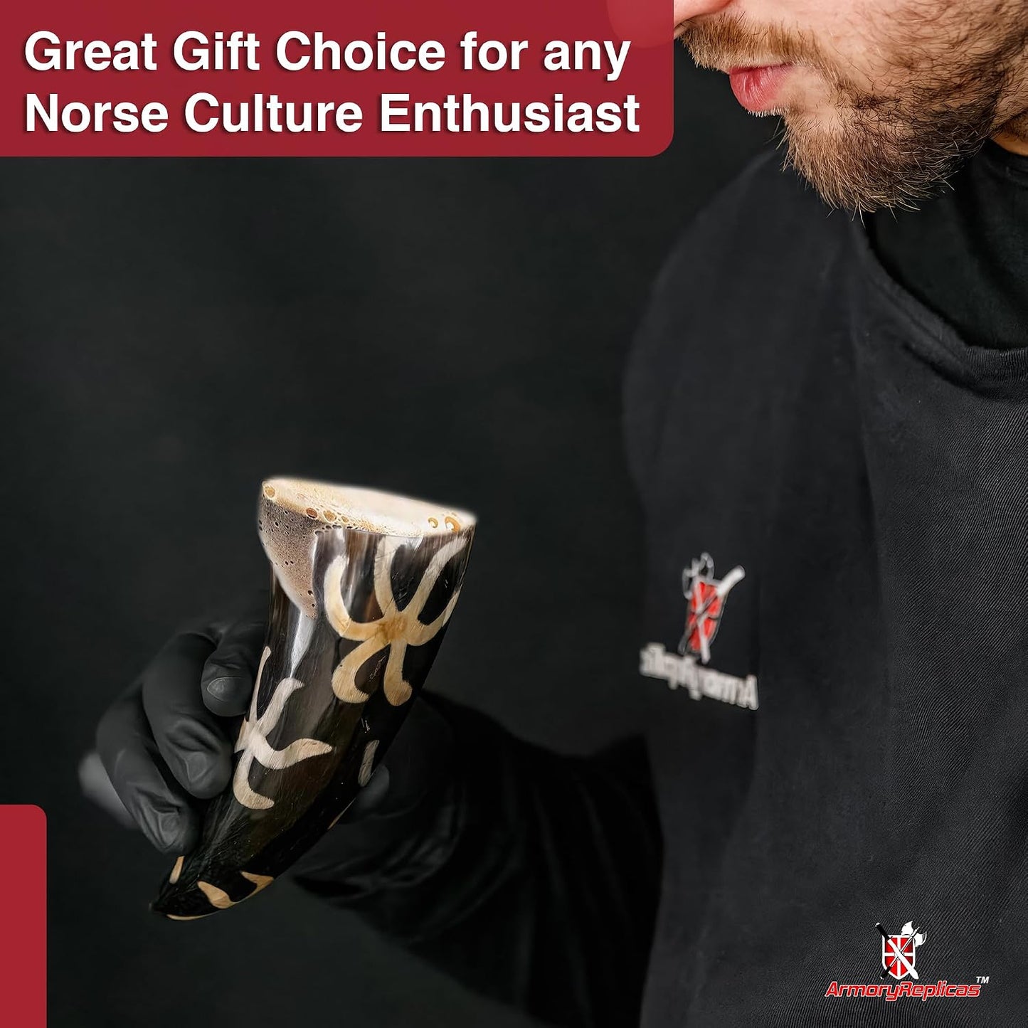 Armory Replicas™ 3-Piece Buffalo Drinking Horn Set – Handmade Natural Horn Cups with Earth Design, Viking Style Mead Ale Wine Cups for Feasts, Parties & Collectors