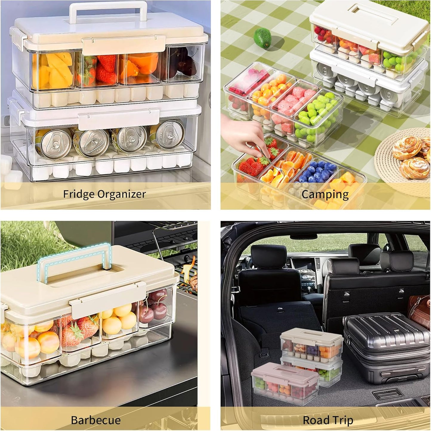 3Pack Ice Chilled Condiment Caddy with 4 Removable Containers Taco Ingredient Server with Lid Cooled Garnish Caddy Tray for Taco Mimosa Bar Sauce Fruits&Veggies White