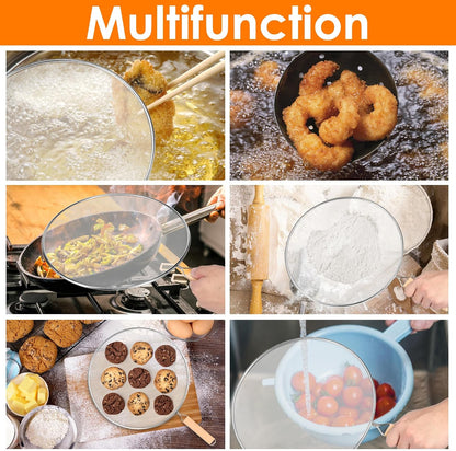 3 Pcs Splatter Screen for Frying Pan, Stainless Steel Fine Mesh Oil Splatter Guard, Splatter Guard with Wood Handle, Grease Splatter Guard for Cooking to Prevent Oil Splatter