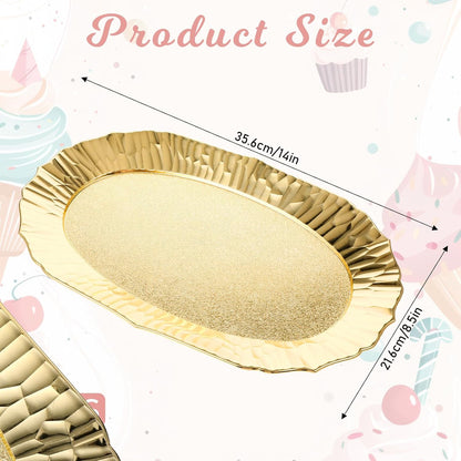 6 Packs Gold Plastic Serving Tray Set, Decorative Plastic Reusable Party Trays Platters for Food, Appetizer Platter, for Dessert Table, Cupcake, Charcuterie(14"x8.5")