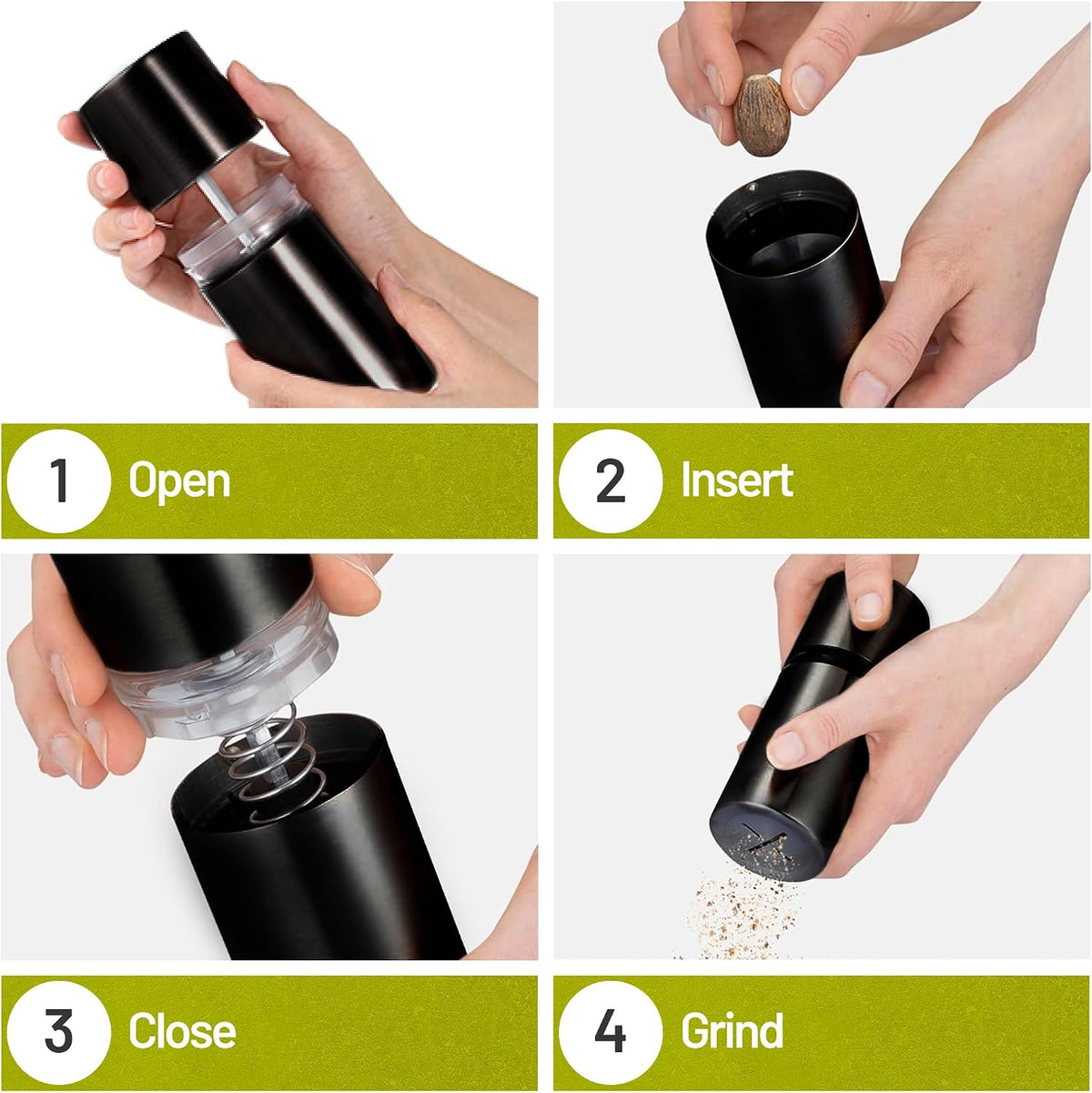 Spice Grinder with Storage Container for Fine Nutmeg Powder - SIlver