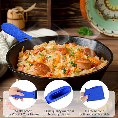 3 Piece Silicone Cast Iron Handle Cover with Pot Handle Covers Set，Cast Iron Handles Sleeve (Black-Small)