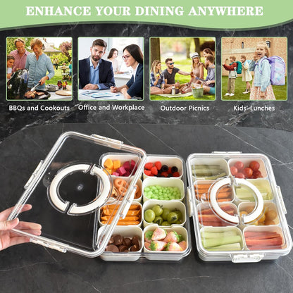 Artcome Sealed Divided Serving Tray with Handle, 8 Compartments, & Carry Bag - Ideal for Organizing and Carrying Snacks and Appetizers - Perfect for Outdoor Dining, Picnics, BBQs, Gatherings & Leisure