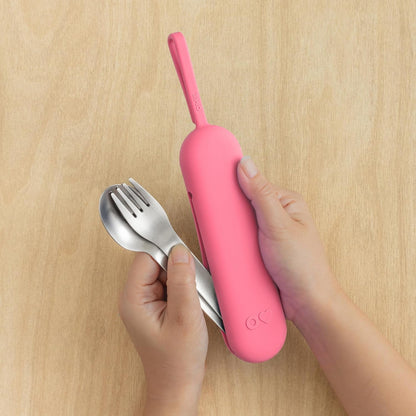 Omie OmieBox Kids Utensils Set with Case - 2 Piece Plastic, Reusable Fork and Spoon Silverware with Pod for Kids (Mint Green)