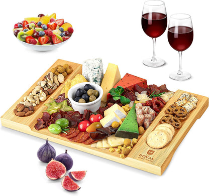 ROYAL CRAFT WOOD Premium Bamboo Charcuterie Board Set - Cheese Platter & Serving Tray & Serving Utensils - Perfect Housewarming Gift, Wedding, Bridal Shower Gift - Ideal for Entertaining and New Home