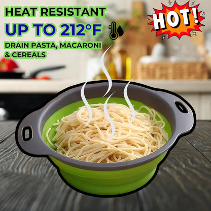 Collapsible Colander Set of 2, Foldable Silicone Pasta Strainer with Handles, 2 Pack Space Saving Kitchen Colander for Fruits,Space Saving Pasta Strainer Basket for Fruits & Vegetables