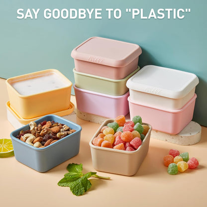 ISSEVE 8oz Silicone Snack Containers for Kids, 1 Cup Reusable Small Containers with Lids, Leak Proof Silicone Food Storage Containers, Kids Lunch Box for Daycare, School, Travel (4)