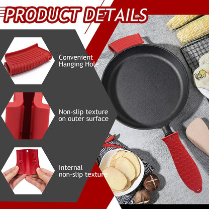 4 Pack Cast Iron Handle Covers, Heat Resistant Silicone, Black