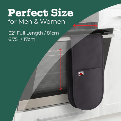 Red Double Oven Mitt Kitchen Protection, Pack of 1 34x7.5 inches Heat Resistant Cotton, Professional Grade with Terrycloth Lining