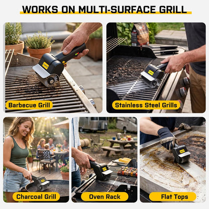 SOARFLY Electric BBQ Grill Brush, 800RPM Grill Cleaner for Outdoor Grill with 2-Speed & 20kg Torque–Last 3.5H, Dual LED Light for Night, No Bristle Drop Safe for Cast Iron Stainless, Gifts for Men Dad