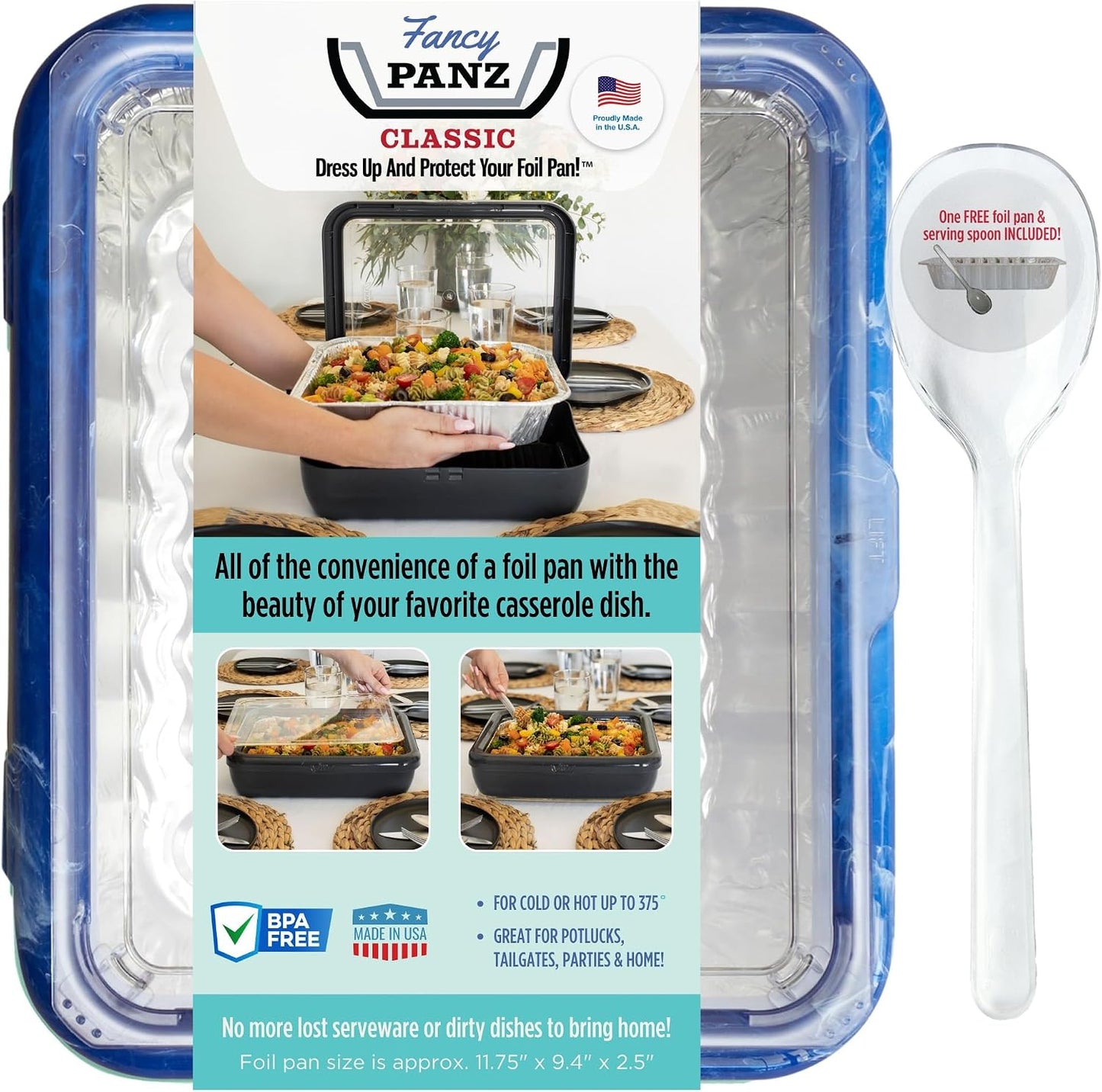 Fancy Panz Red Classic Aluminum Foil Pan Carrier with Secure Latch Lid - Reusable Casserole Carrier for Half Size Pans - Food Transport Holder for Potlucks, Parties, Tailgates & Entertaining
