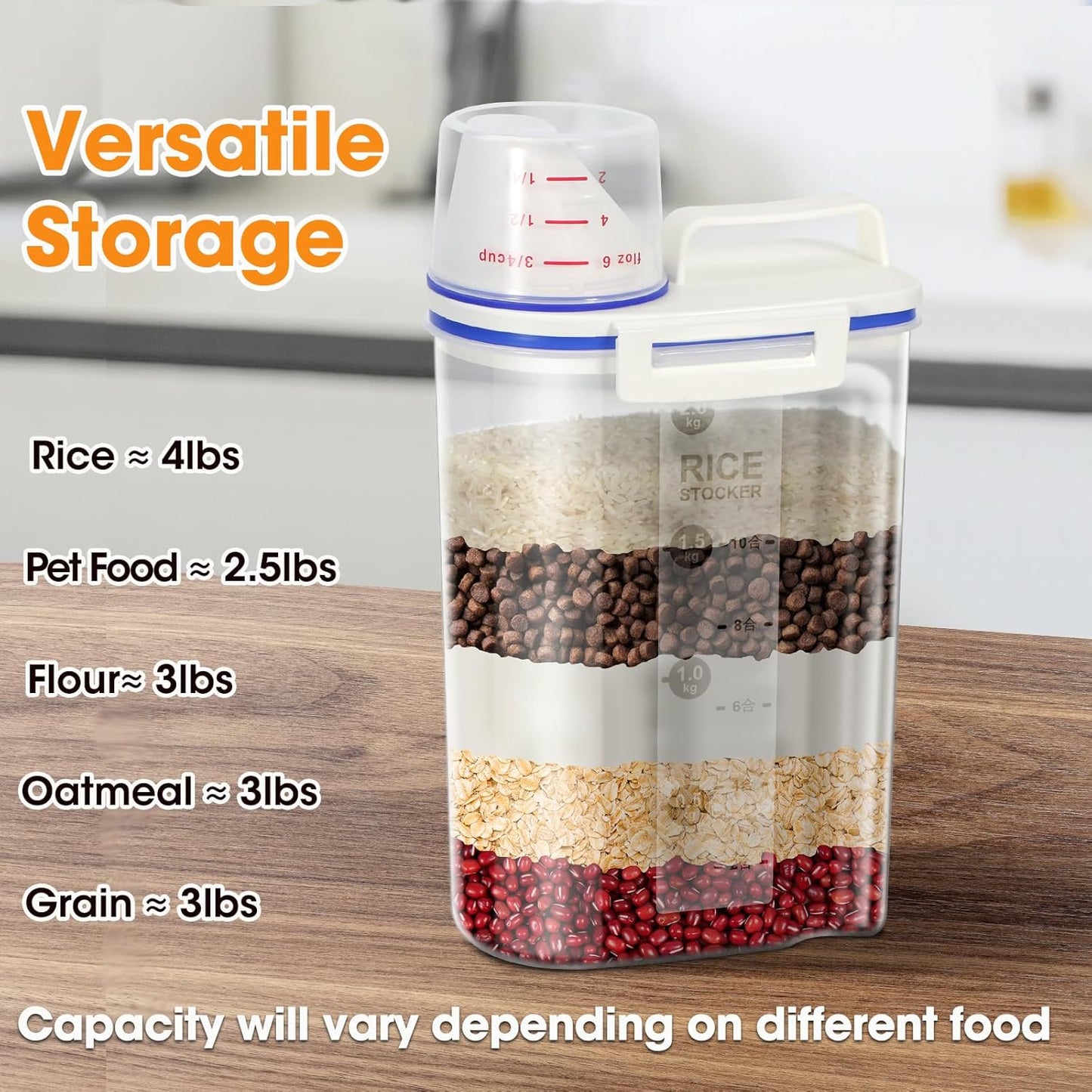 TBMax Rice Storage Container 2 Pack, Plastic Kitchen Pantry Food Storage Container with Cup, Small Pet Dog Cat Food Container Dispenser