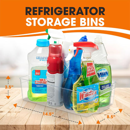 Cheer Collection Clear Refrigerator Organizer Bins - BPA Free Transparent Storage Bins for Pantry, Fridge, Tools & Cabinets Organization, 12.5’’ Long (Set of 4)