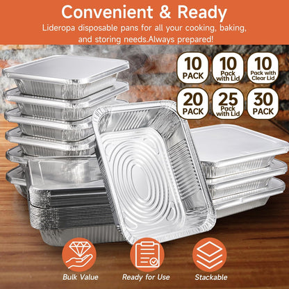 Aluminum Pans with Clear Lids 9x13-10 Pack Aluminum Foil Pans, Heavy Duty Disposable Pans for Cooking, Baking, Meal Prep, Parties & Food Storage